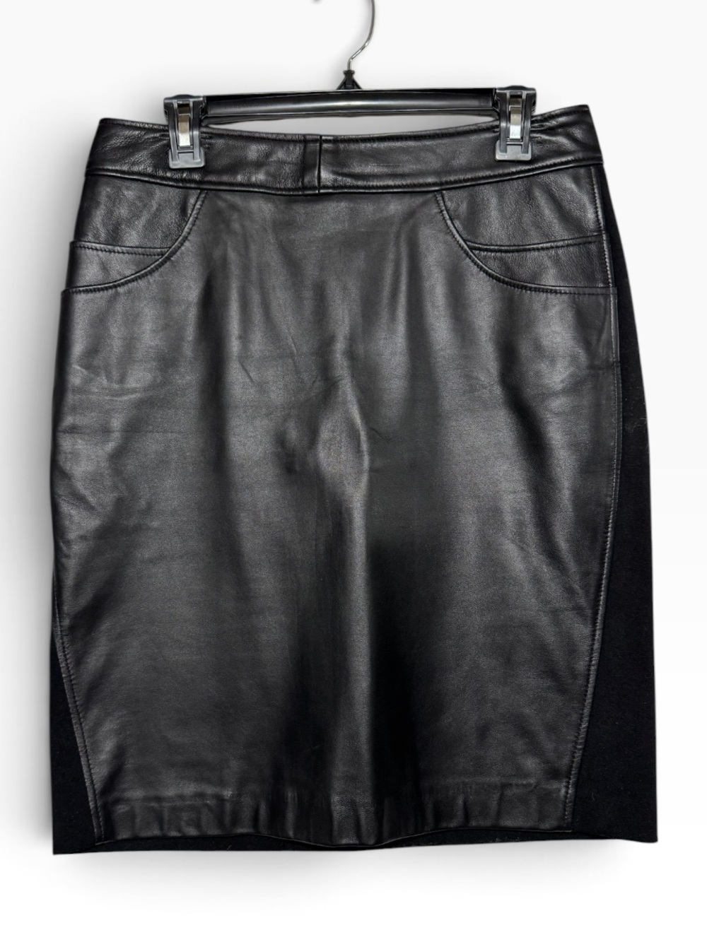 Stefano Leather Knit Skirt Size 10 Black Pencil Knee Length Office Career Fall